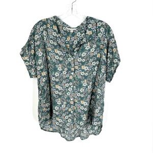 Lucky Brand Womens M Floral Print Button Front Collared Shirt